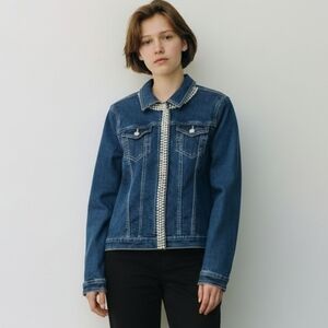 FDJ French Dressing Jeans Faux Pearl-embellished Denim Jackets Women Size Large